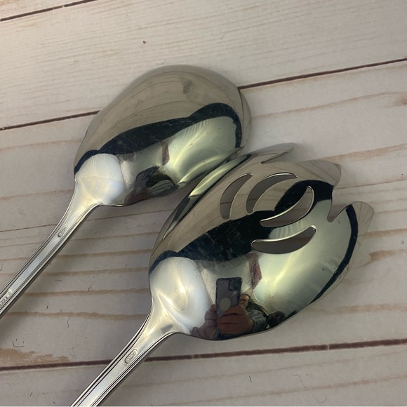 Reed Barton PALLADIAN 2 Pc Salad Serving Set Fork and Spoon Glossy Stainless - Picture 3 of 9